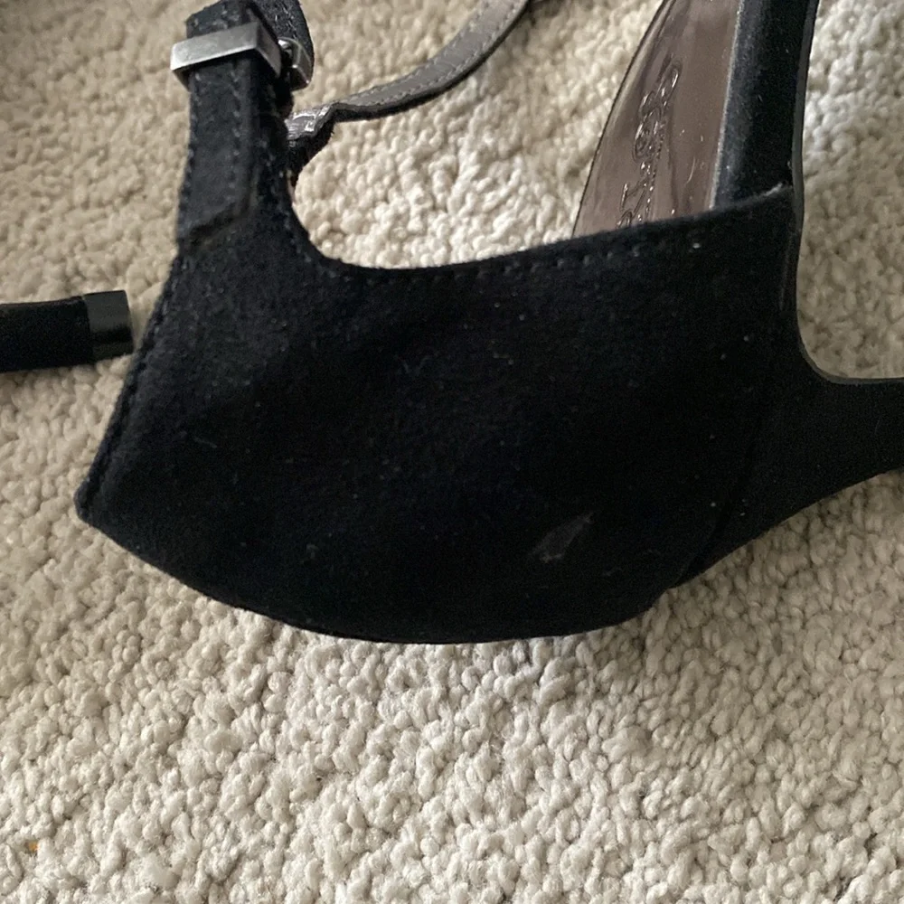 CARLOS SANTANA 8M FRISCO Black 3”‎ Strappy HEELS Sparkly Feather
